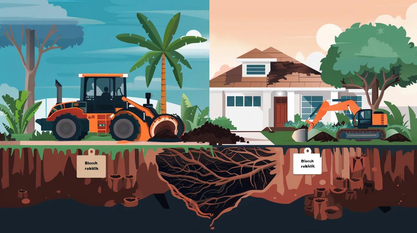 Cost comparison of stump grinding and removal services in Palm Beach County, emphasizing financial considerations for homeowners