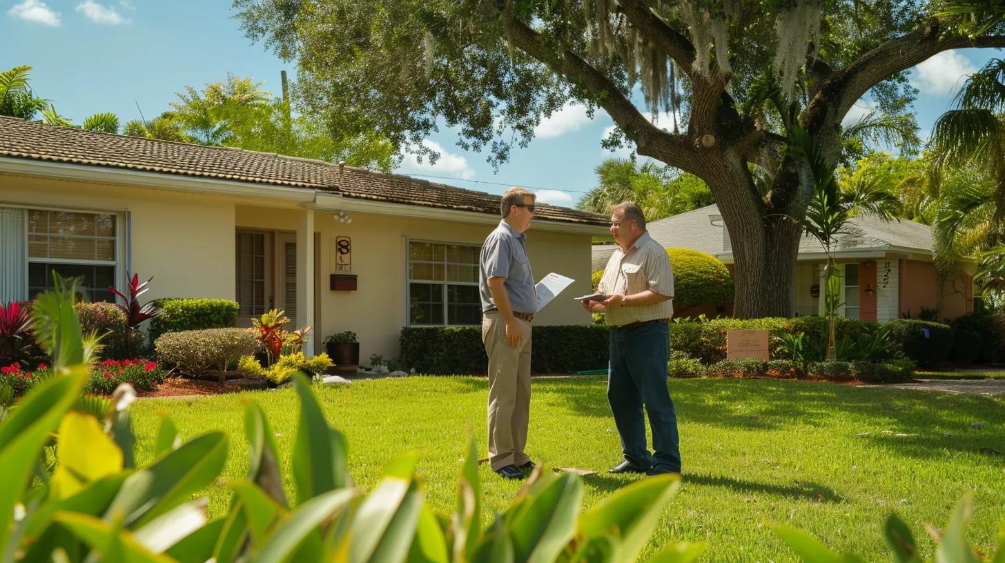 Homeowner consulting about tree removal permits with a professional in Palm Beach County