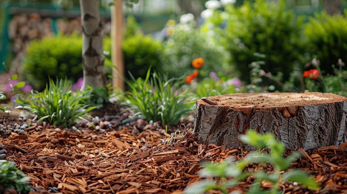 Environmental benefits of stump grinding illustrated with mulch and healthy plants in a Palm Beach County garden