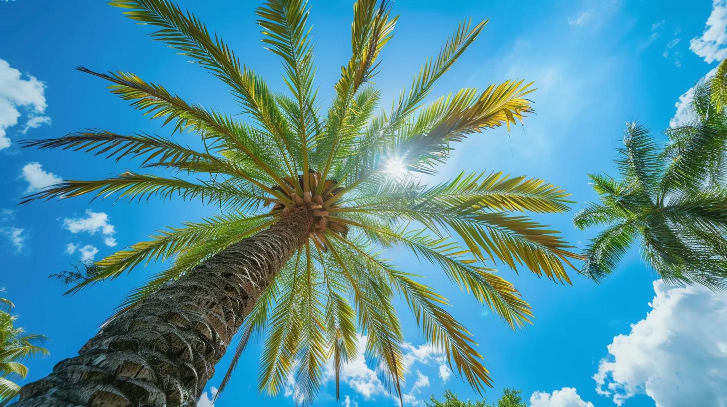 Arborist conducting canopy reduction on a palm tree, illustrating storm damage prevention methods